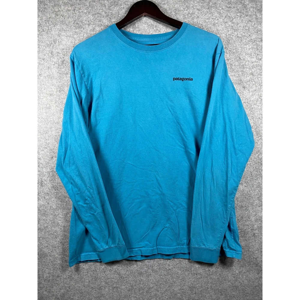 Patagonia Mens Long Sleeve P-6 Logo Graphic T-Shirt Blue Size Large Regular Fit